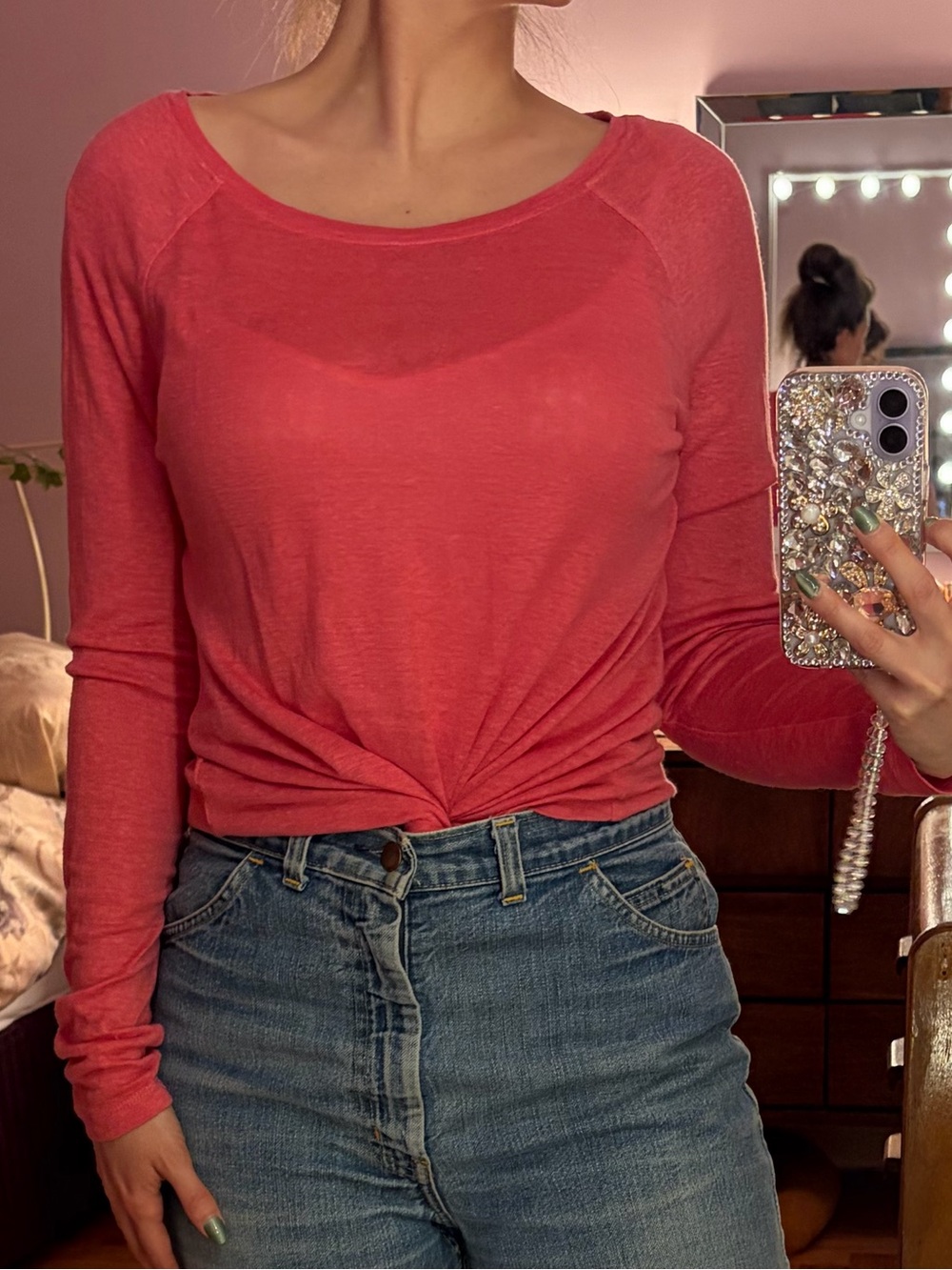 Banana Republic Long Sleeve Linen Top in Bright Pink